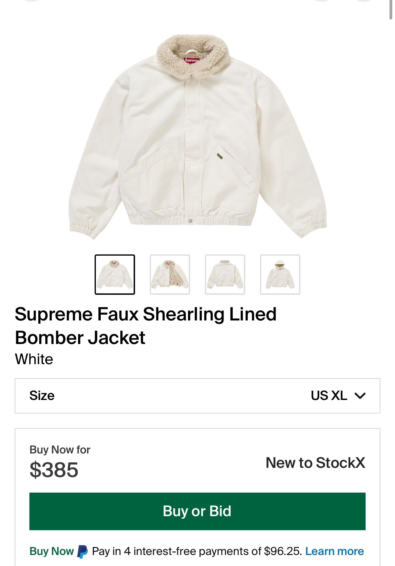 Supreme Faux Shearling Lined Bomber Jacket SIZE XL Men's