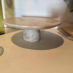 Vintage MCM Travertine Cake Stand / Dessert Tray