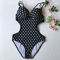 Onepiece swimsuit black polka dot monokini Size Small