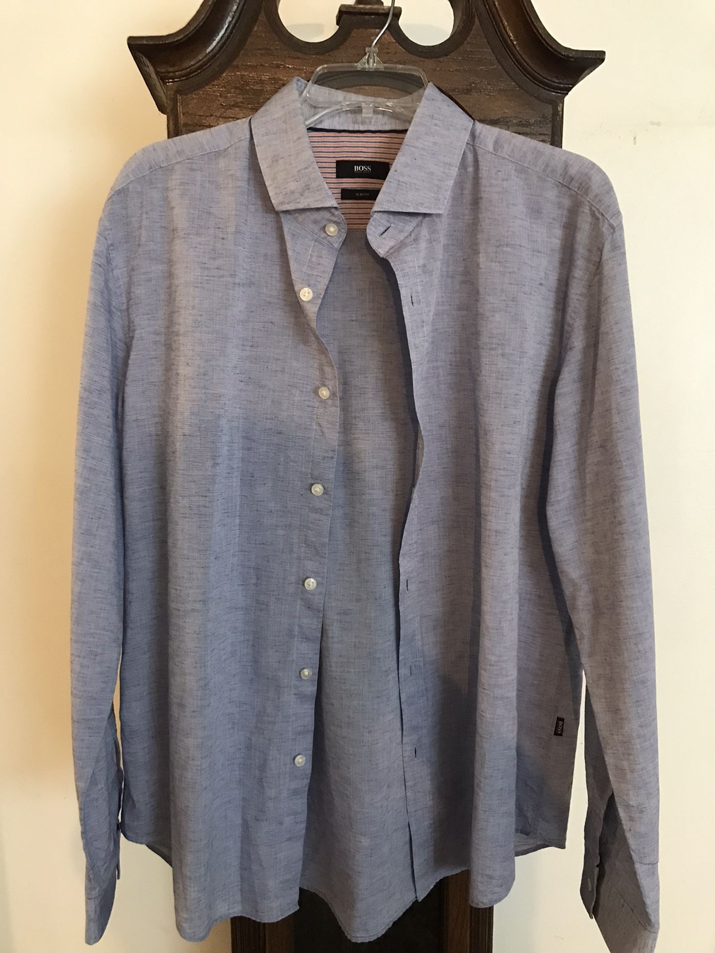 Men’s Hugo Boss Light Blue 100% Cotton Slim Fit Dress/Casual Shirt - Size Large