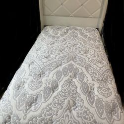 Pearl White Twin Size Bed With Mattress And Matching Dresser