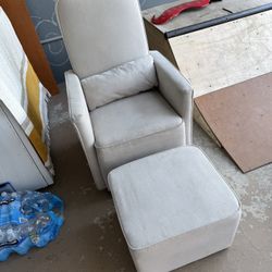 Beige Swivel Rocking Chair With Ottoman