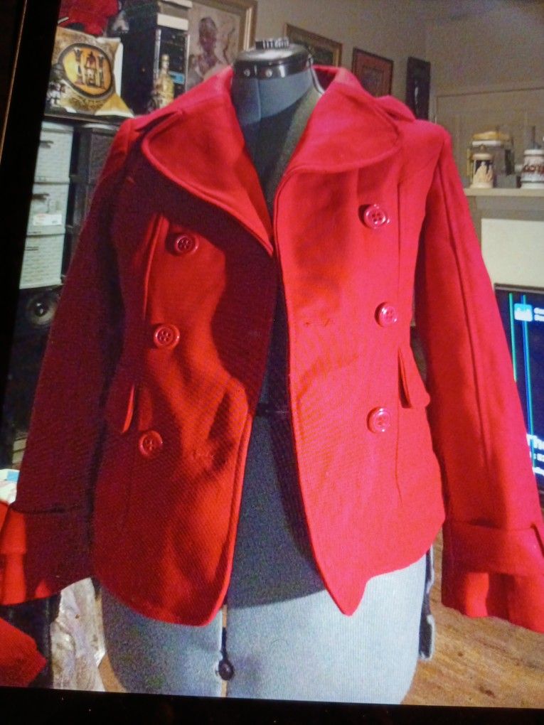 GUESS " RED PEA COAT DOUBLE BREAST SMALL