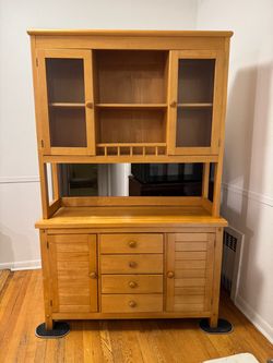 Wood Kitchen Hutch Cabinet with Glass Doors
