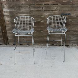 MCM Style Metal Chrome Wire Barstool Chairs Set Of 2