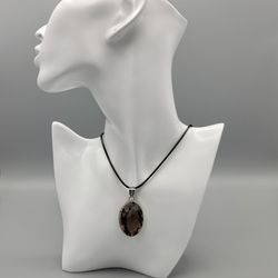 Vintage silver smoky quartz pendant 18" necklace

