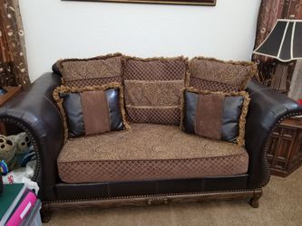 Leather and wood Couch sofa and love seat