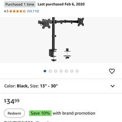 Dual Monitor Desk Mount, Heavy Duty Fully Adjustable Steel Stand, Holds 2 Computer Screens up to 30 inches and Max 22lbs Each, Black, STAND-V002