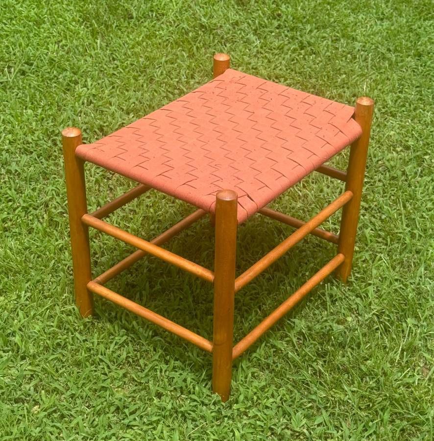 Late 20th Mid Century Vintage Woven Shaker Wood Stool