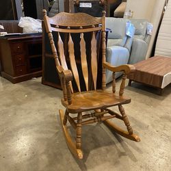 Well Built All-Wood Rocking Chair w/ Headrest Carvings