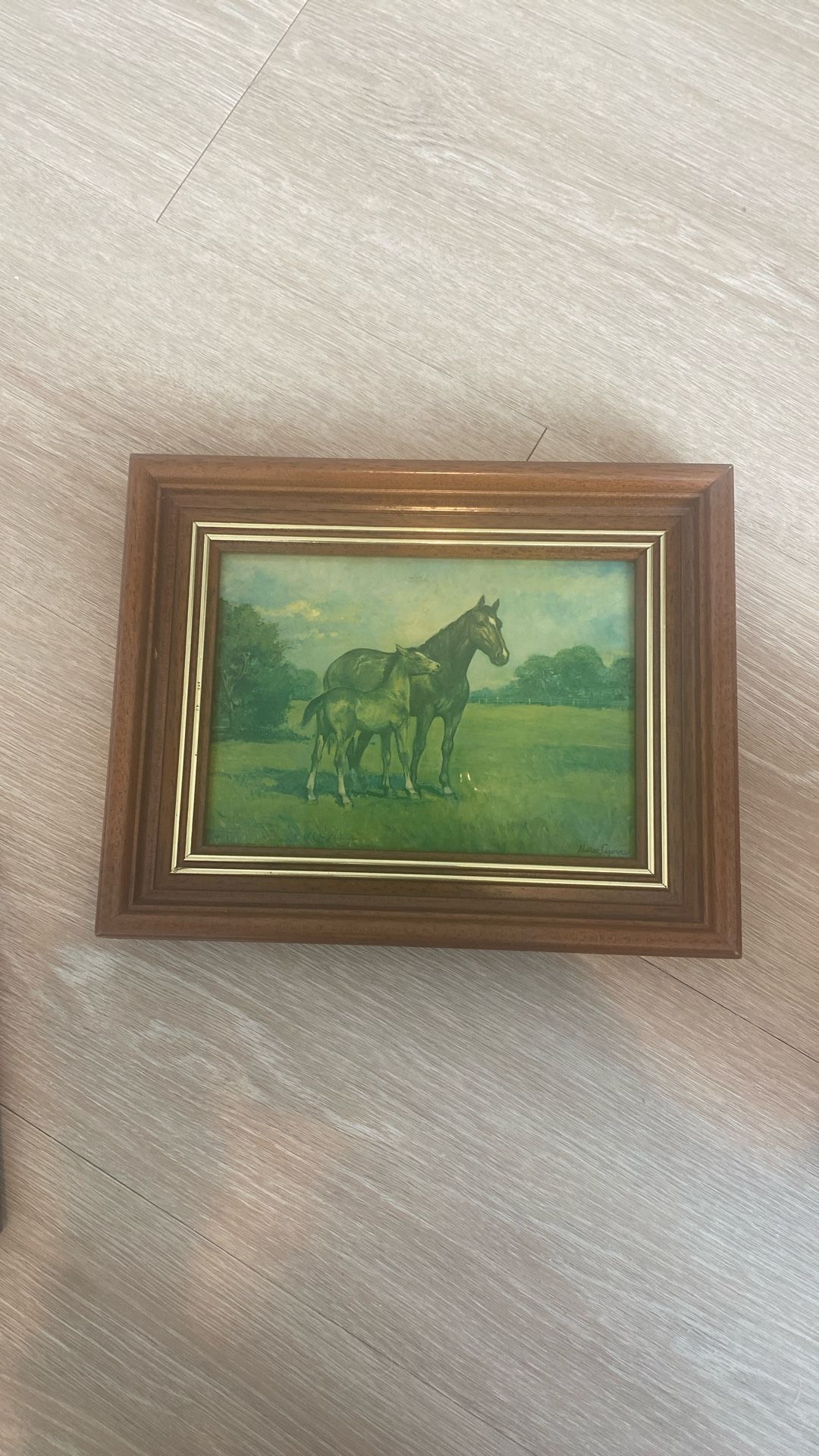 Vintage Metal Horse & Foal Print – Made in France - Handmade 1962