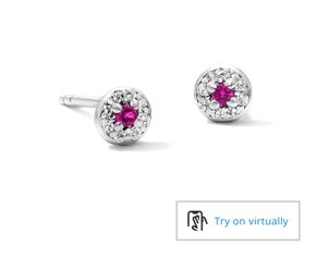 Solid Sterling Silver CZ Pink and White Frame Studs