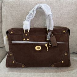 Coach Rhyder 38 Brown suede Satchel Bag