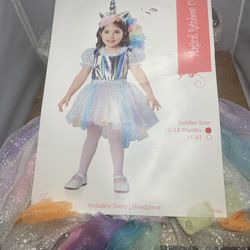 NEW Magical Rainbow Unicorn Halloween Costume Girls 12-18 Months Dress Headpiece