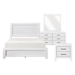 Brand New Rustic White 4PCs Queen Bedroom Set (Queen Box Spring Is Required)