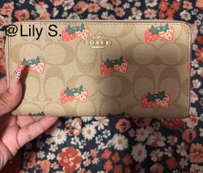 Coach Long Zip Around Wallet In Strawberry Print