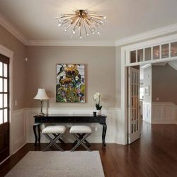 Gold Sputnik Crystal Chandelier 6 Light Flush Mount Modern Firework Ceiling Light 