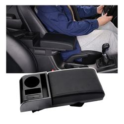 Car Center Console Cover 3 in 1, Auto Center Console Pad with Cup Holder and Phone Holder,PU Leather Auto Armrest Cover Protector,Waterproof Universal