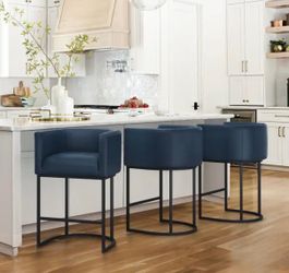 3X Navy Blue 27” faux leather barstools