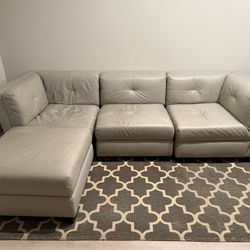 Gray Leather Sectional Sofa - 