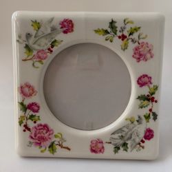 Vintage Christmas Picture Frame Square Doves Holly Floral Japan 3” Round