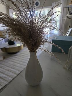 White Ceramic Bud Vase with Dried Grass