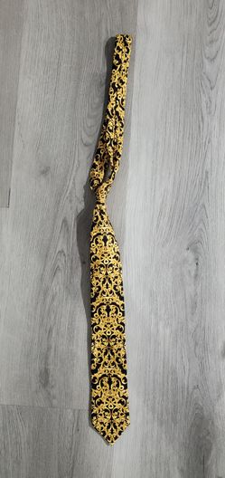 Versace Men's Tie Silk Black & Gold Baroque Pattern Made in Italy Luxury
