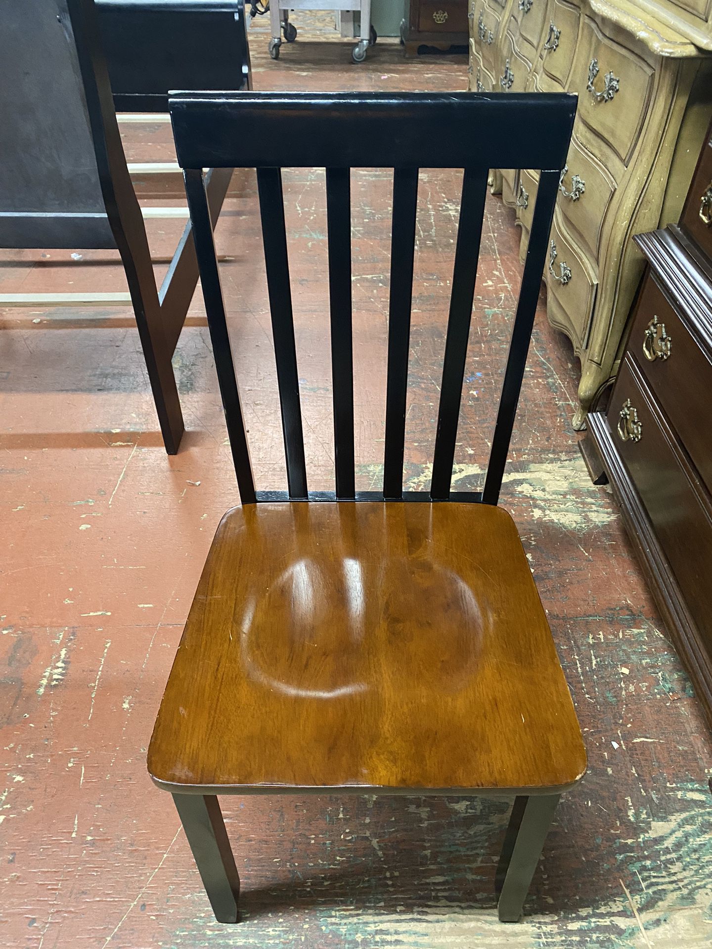 Set of 6 Black & Brown Wooden Dining Table Chairs $7 each or $35 for Set
