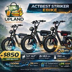 ACTBEST Striker 1500W Electric Bike – 28MPH – 75 Mile Range – Fat Tire E-Bike – $850 – Upland CA