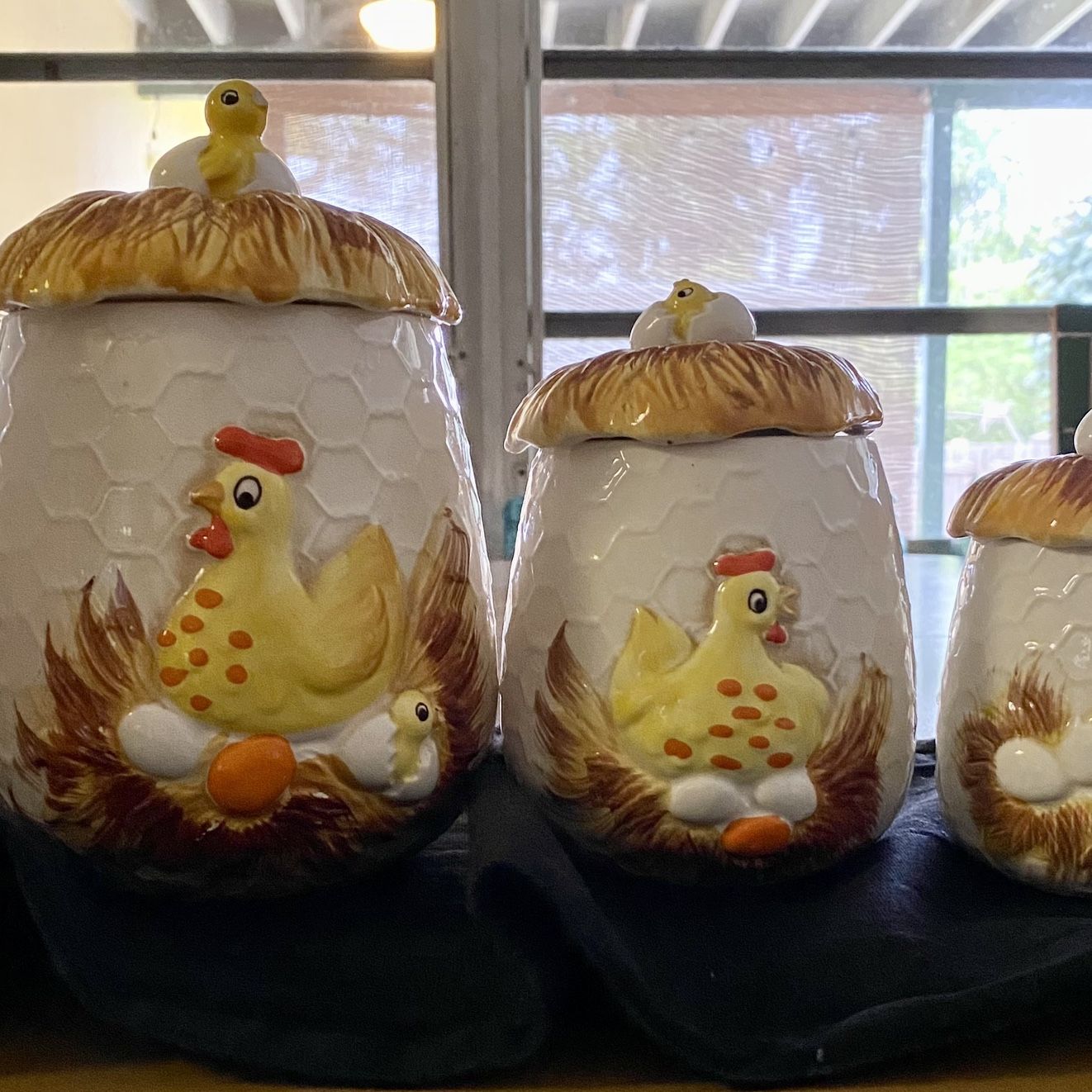 Vintage 1976 Sears & Roebuck Hatching Chicken Ceramic Canister Set