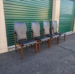 Vintage 1960s Mid Century Lane First Edition Walnut Dining Chairs Scandinavian Danish Retro