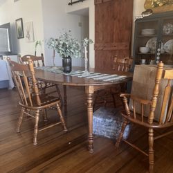 Vintage Solid Maple Dining Table Set – 6 Chairs – Early American – Cottage Core