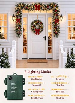 Christmas Garland with Lights, 9Ft Frosted Carolina Pine Christmas Garland