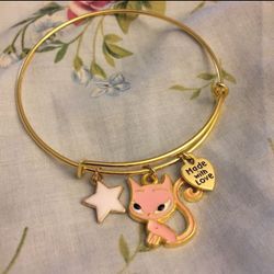 Expandable Pink Enamel Cat Charm Bracelet