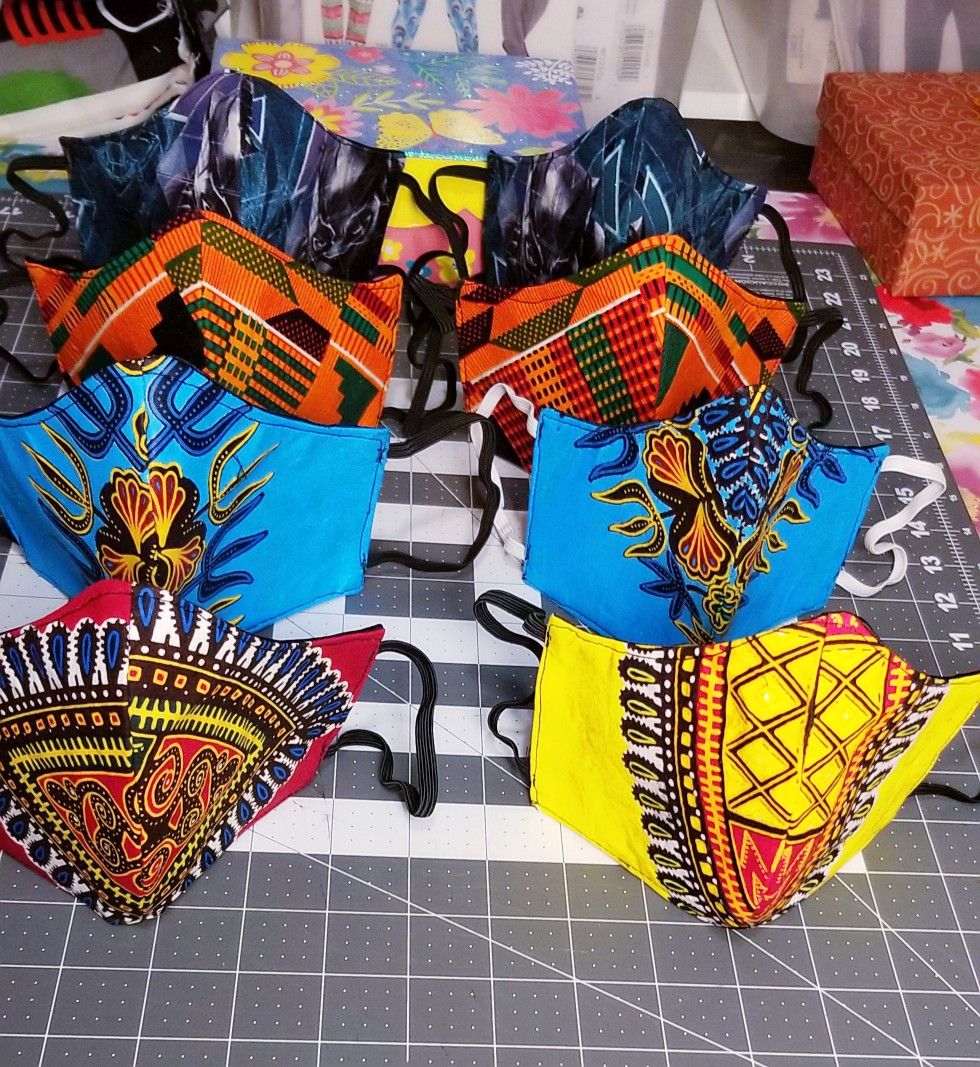 3 layered Yellow Dashiki (African Print) Face Mask