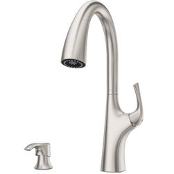 Pister Ladera Single-Handle Pull Down Sprayer Kitchen Faucet with Soap Dispenser in Spot Defense Stainless Steel Store SKU# 1006-559-737