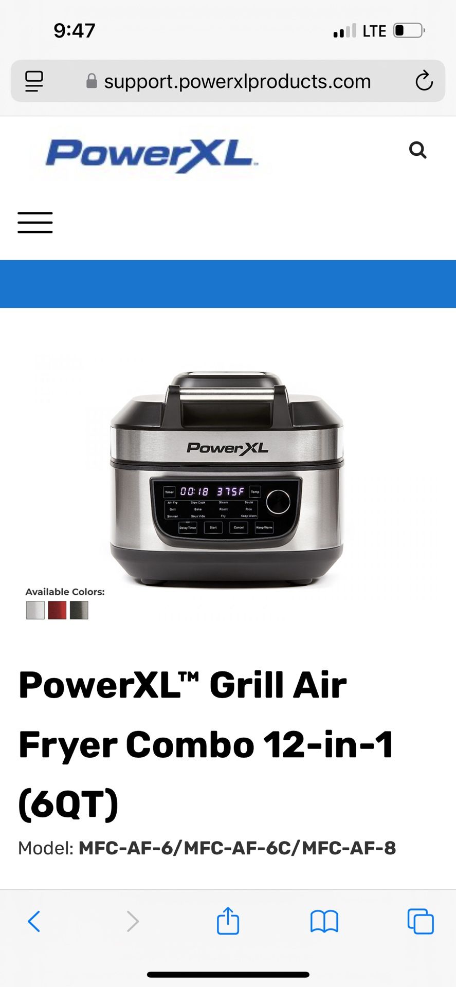 PowerXLâ„¢ Grill Air Fryer Combo 12-in-1 (6QT)