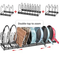 X-cosrack 15 Adjustable Dividers Pot and Pan Organizer Rack, 7"D x 32"W x 7.1"H, 3 in 1, Expandable Lid Bakeware Cupboard Rack Holder for Kitchen Cabi