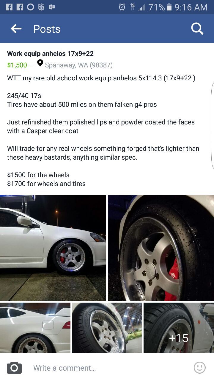 RARE WORK EQUIP ANHELOS 17X9+22 $1200