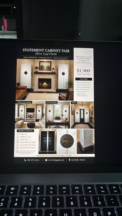 Pair of designer silver leaf display cabinets 85 inch tall $1900