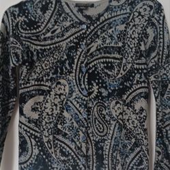 August Silk Blue Multicolor Cardigan Sweater Sz Small 