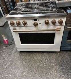 Cafe matte white all gas range stove 36” wide