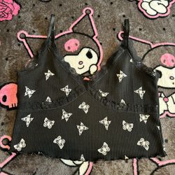 Black and white butterfly lace cami top