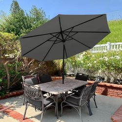 9ft Patio Umbrella for Outdoor Market Table -8 Ribs, Dark gray