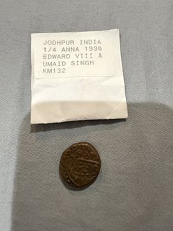 India British India 1936  Jodhpur 1/4 Anna King George VIII
