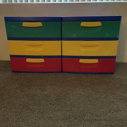 (2) Plastic 3 drawer storage containers