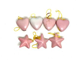Vintage Hand-painted Molded Plaster Pink Heart and Star Ornaments Set of 7
