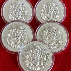 Lot Of 2024 ROARING LION OF JUDAH 5 OZ SILVER ROUND COIN ~ Total 25oz - CHRISTIAN JESUS - Only 1000 Minted -  ‼️ Price Is FIRM ‼️