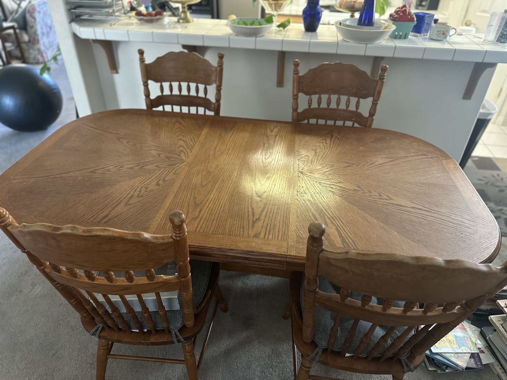 Solid Wood Dining Table With Four Chairs 
