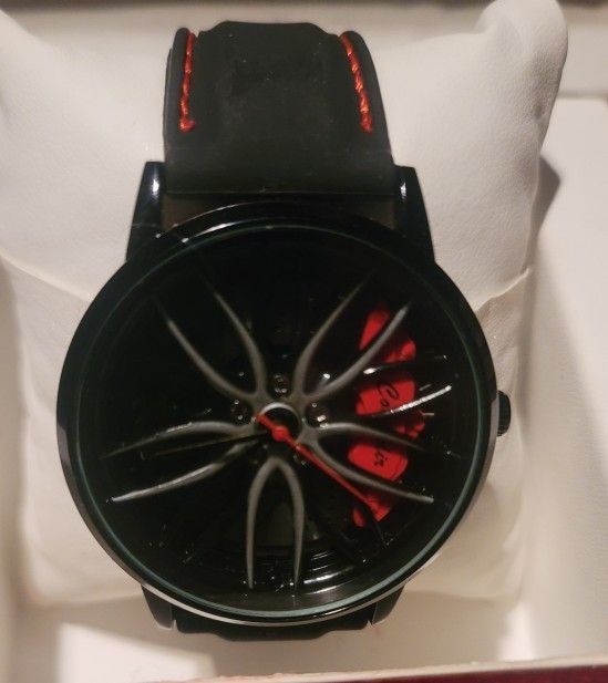 Sport Watch Black Stiched In Red With Red Brake Pad Beautiful Watch
